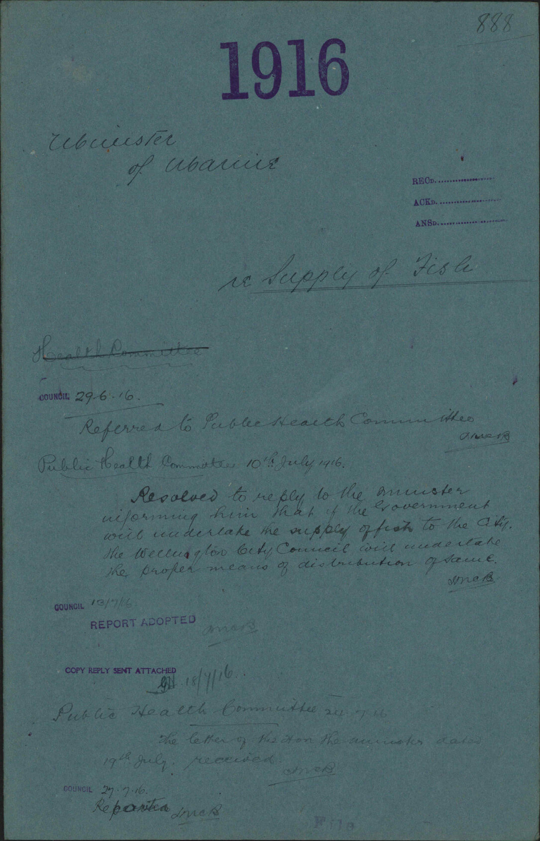 Re supply of fish - Minister of Marine