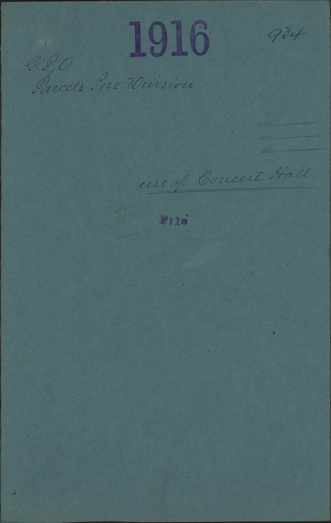 Use of Concert Hall - General Post Office Parcels Post Division