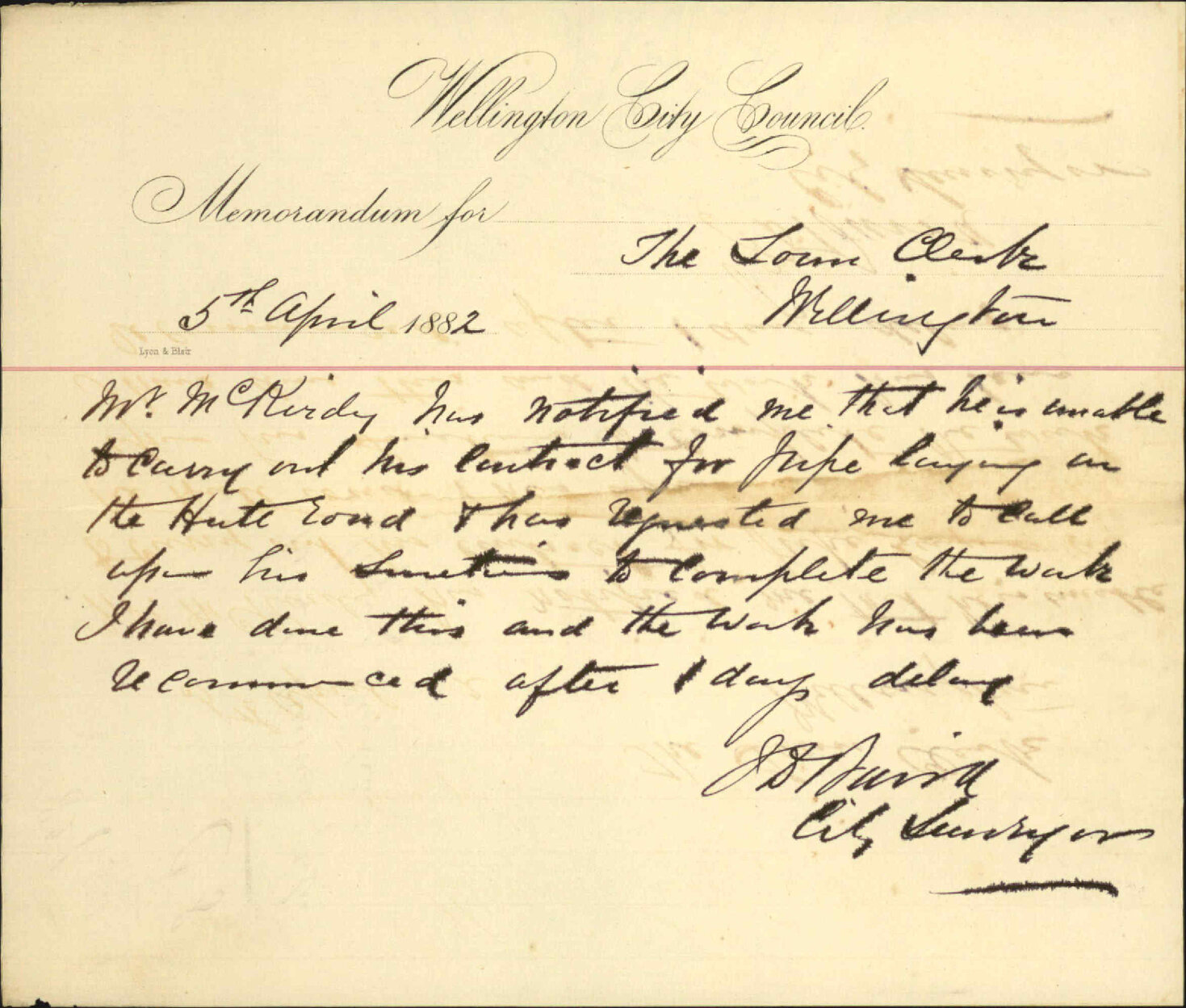 McKirdys pipe laying contract - City Surveyor