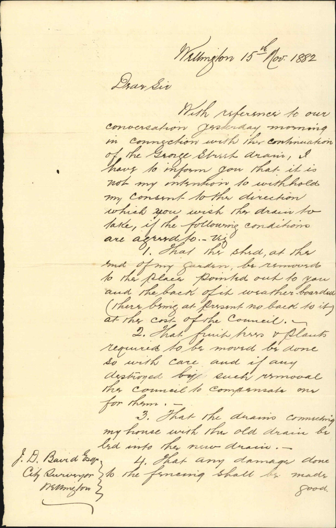 Consenting to George Street drain through his premises - H Plimmer