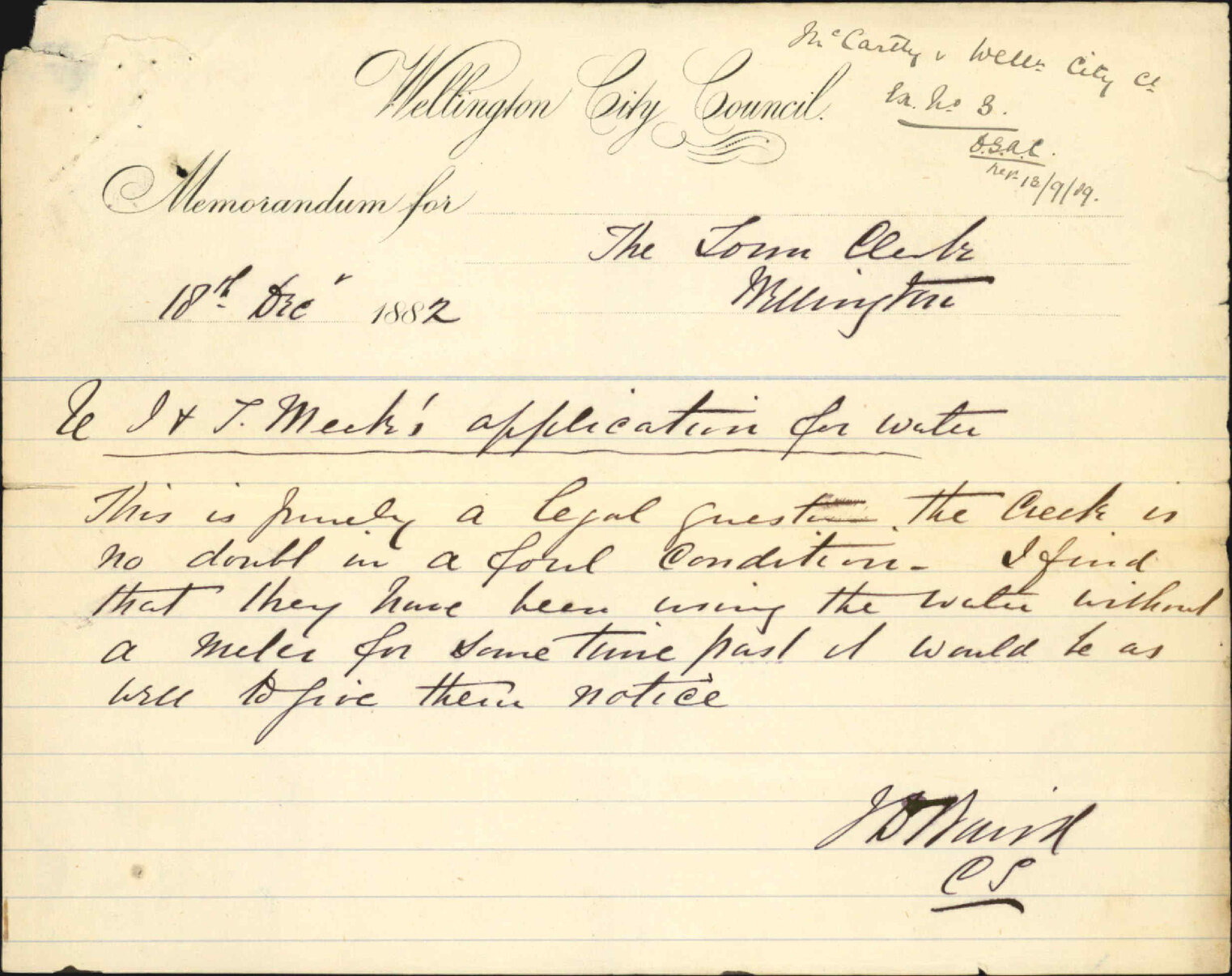 Application for water for steam purposes, the creek water being too thick - J &amp; T Meek