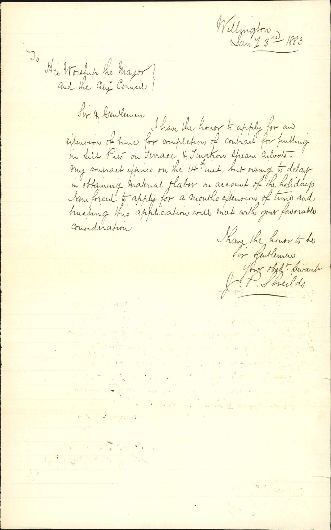 Application for extension of contract term - J P Shields