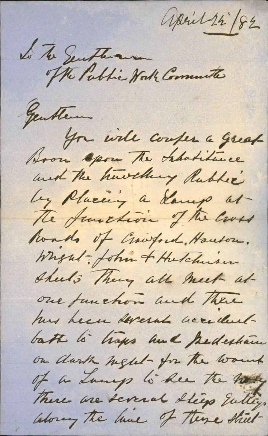 Application for lamp at corner of Hanson Street - G H Baylis