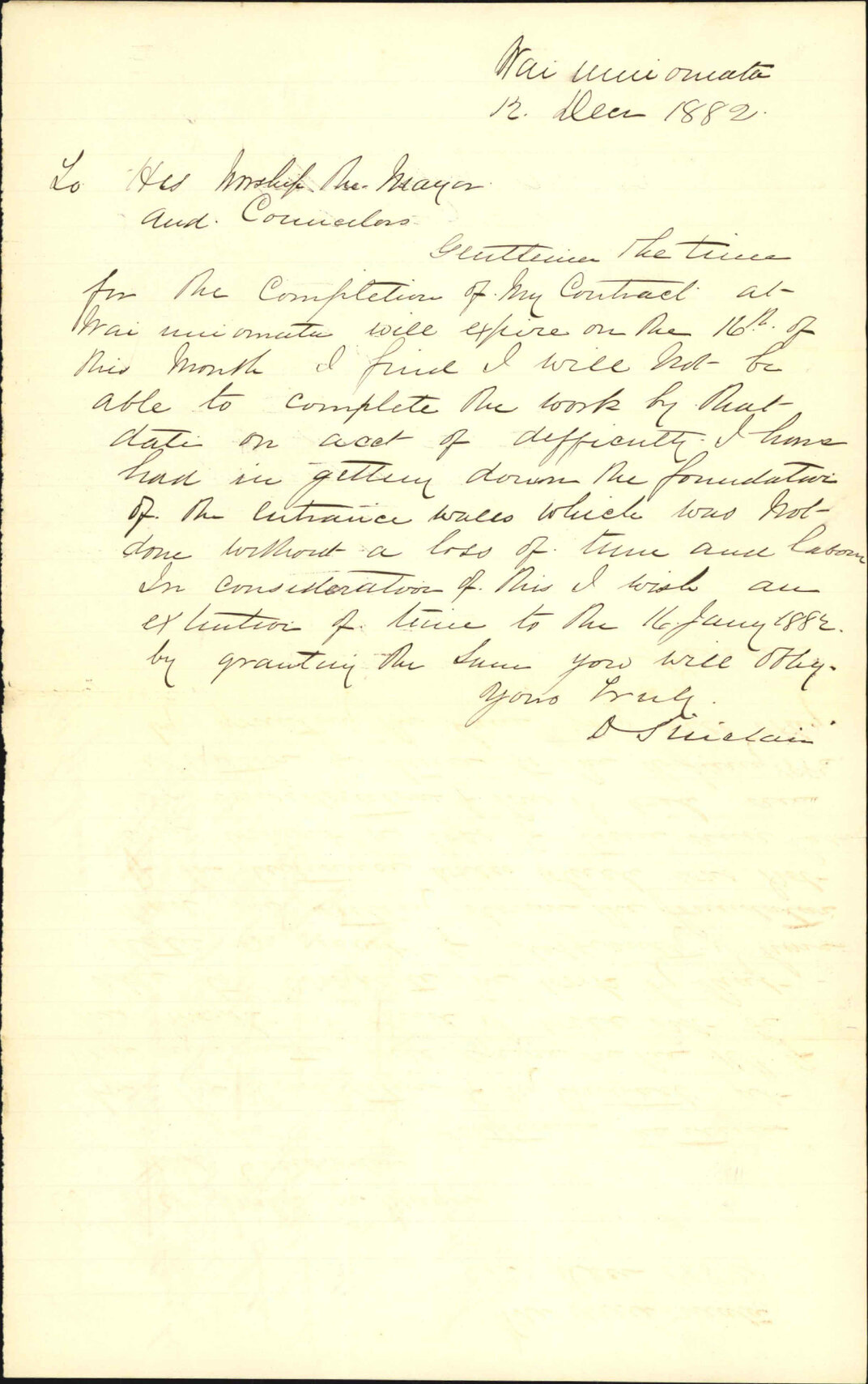 Application for extension of time on contract at Wainuiomata - D Sinclair