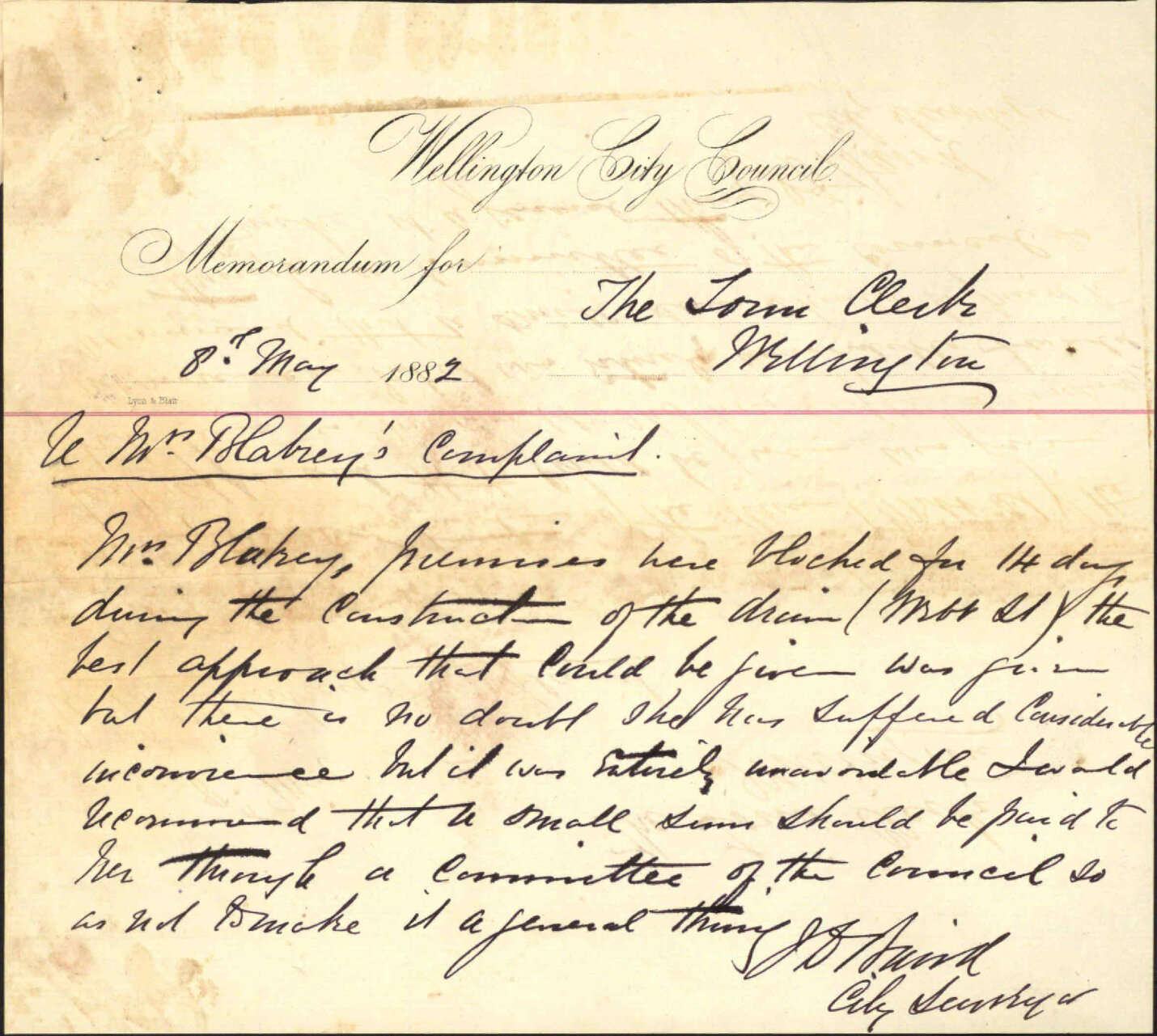 Application for compensation in account of damage to property - Mrs Blackie