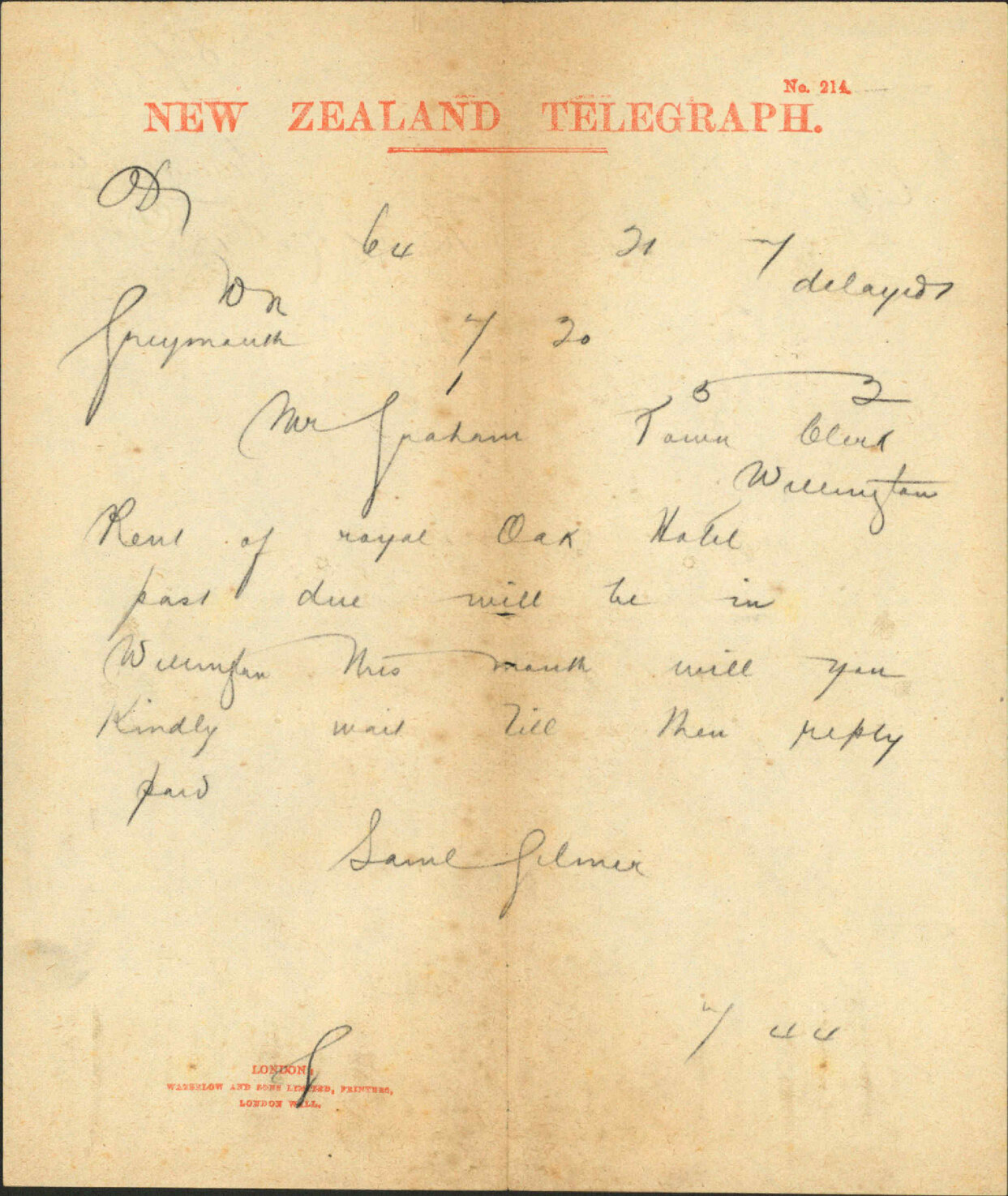Rent of Royal Oak hotel - Samuel Gilmer