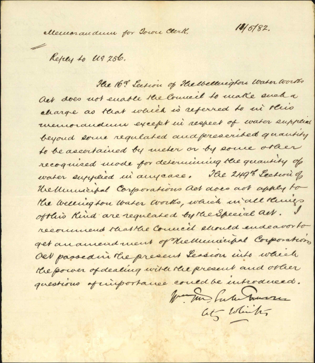 Power of Council under Water Works Act 1871 - City Solicitor