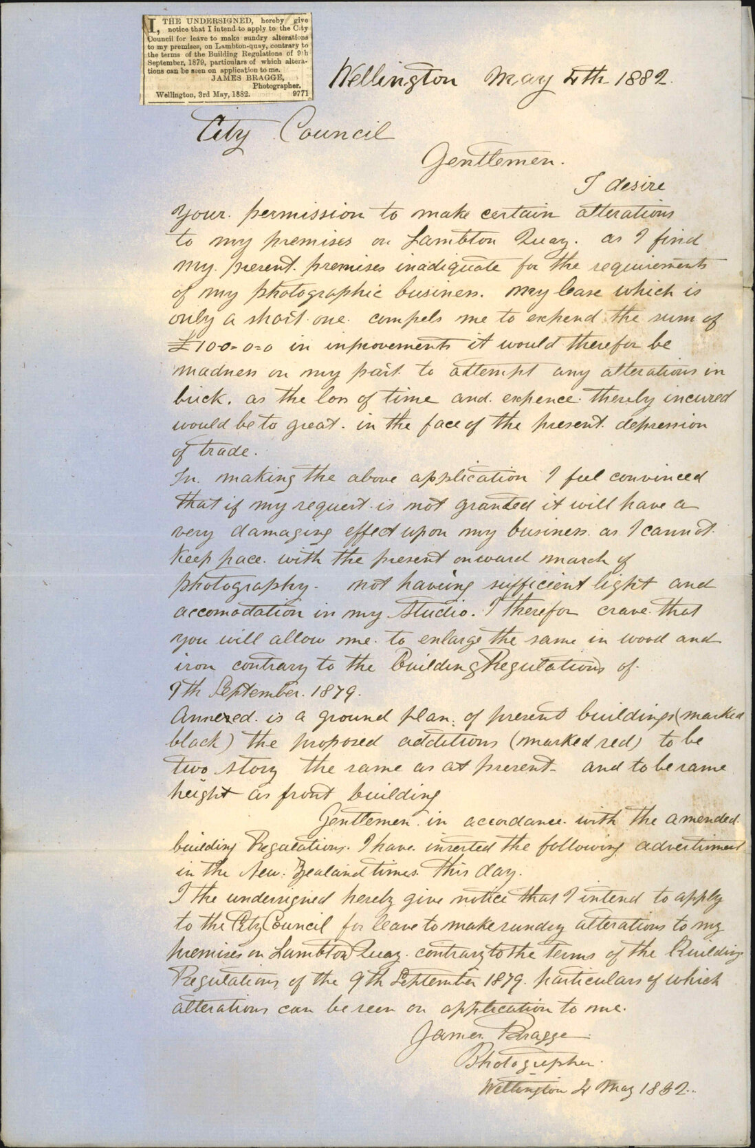 Application for relaxation of building regulations - James Bragge, Photographer