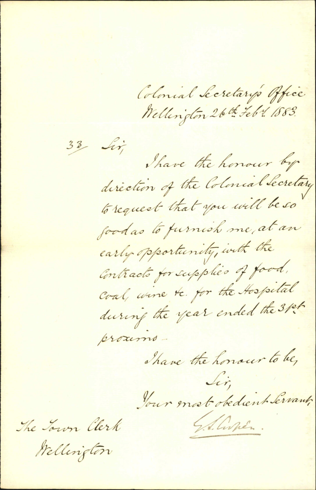 Asking for contract for hospital provisions - Colonial Secretary