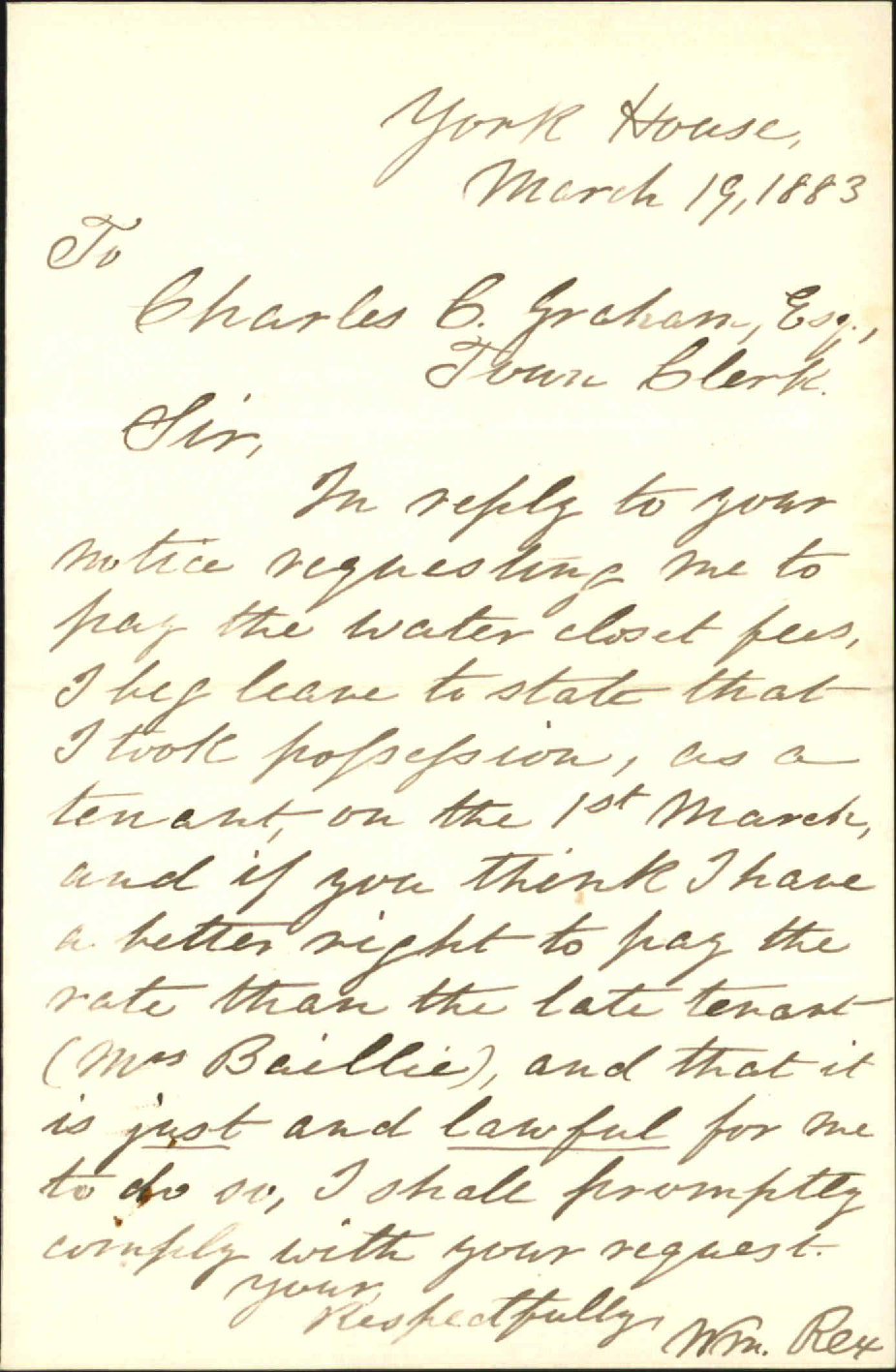 WC licence at York House - Mrs Rex