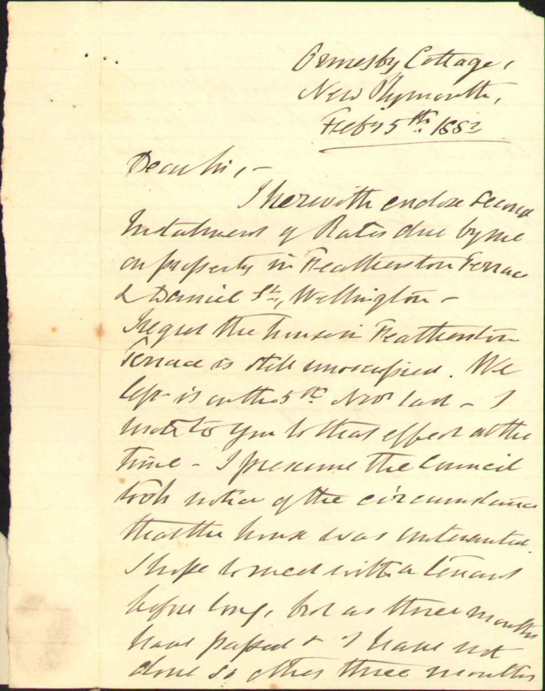 Application for remission of water rates - Henry Clese