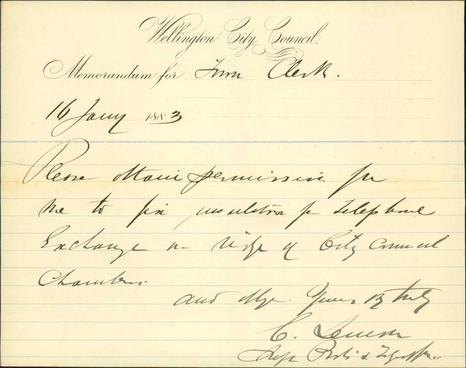 Asking to loan to erect telephone wires over the council building - Telegraph department