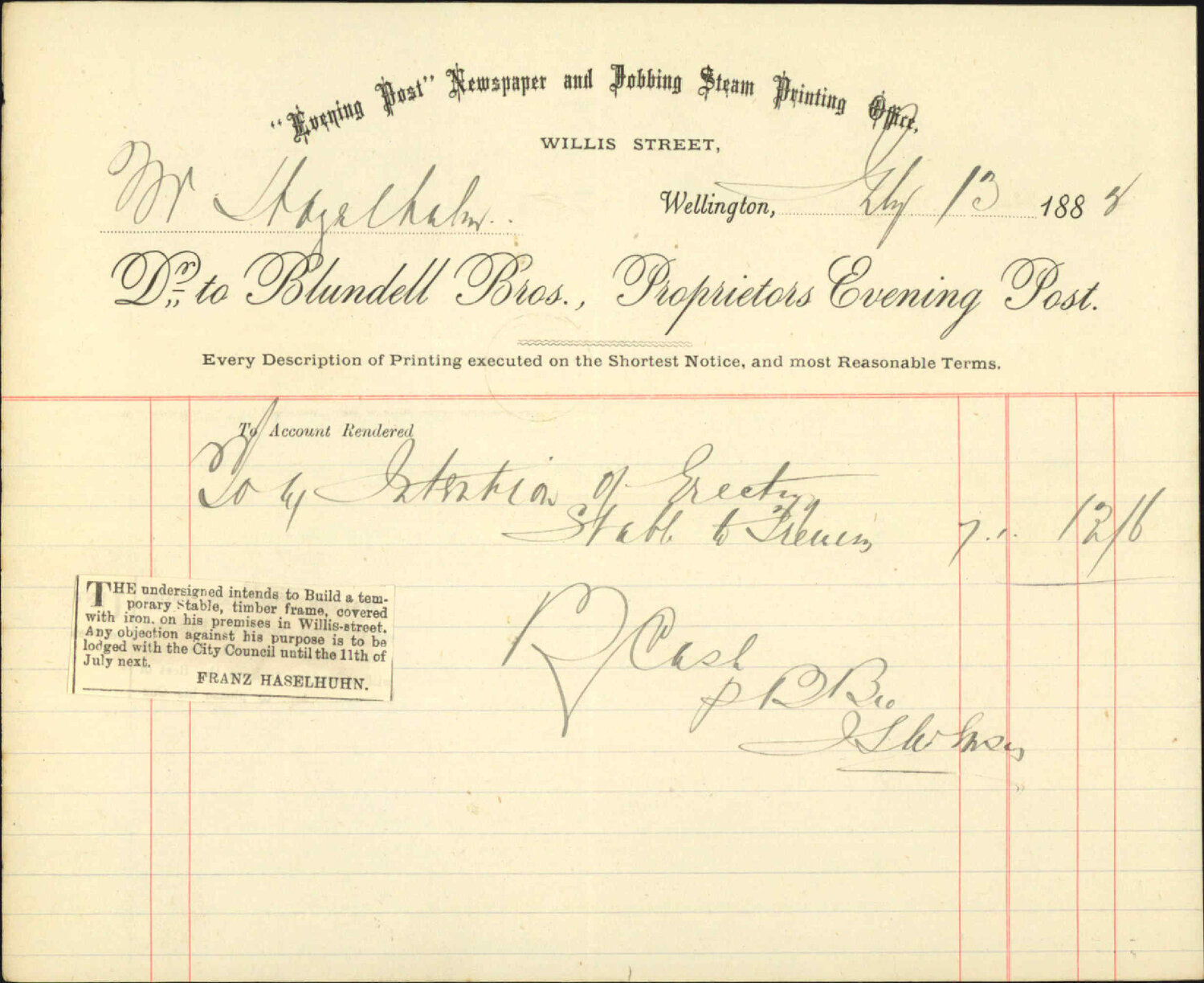 With copy of advertisement regarding alteration to building - F Haselhuhn