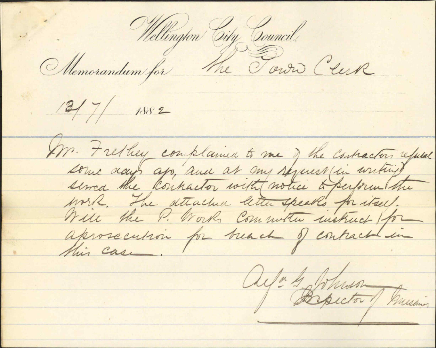 Complaint against Night Soil Contractor - W H Frethey
