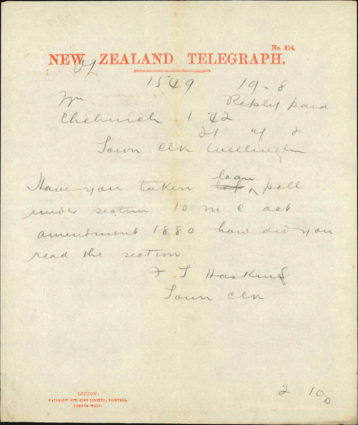 Taking part in special loans - Town Clerk Christchurch