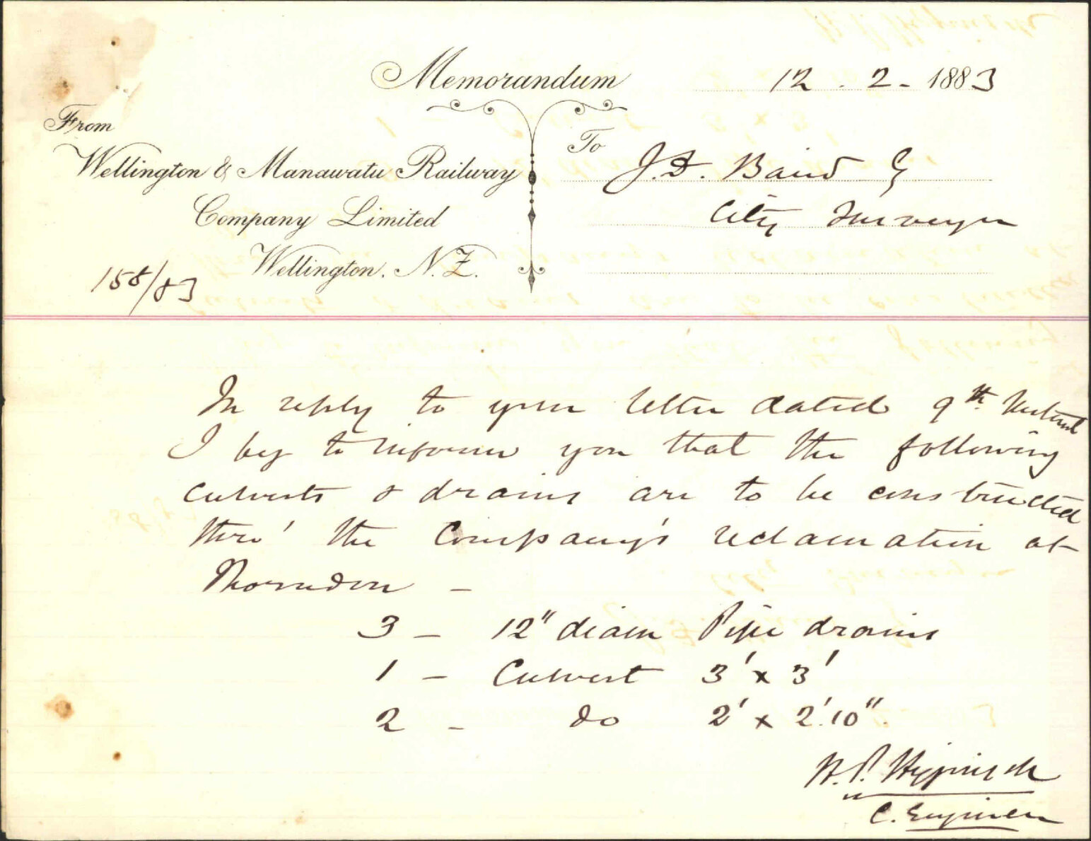 Drains across the Thorndon reclamation by the Wellington &amp; Manawatu Railway Company Limited - City Surveyor