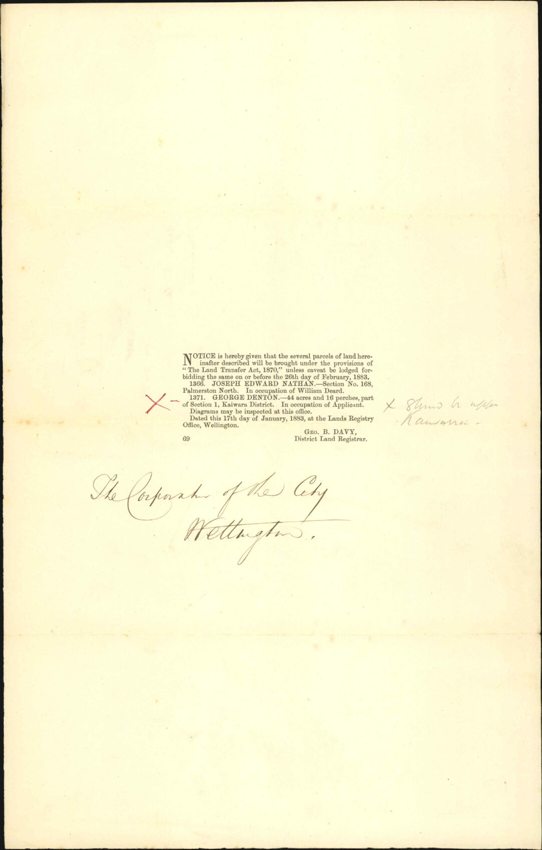 Notice of land under the Land Transfer Act - Land Registry Office
