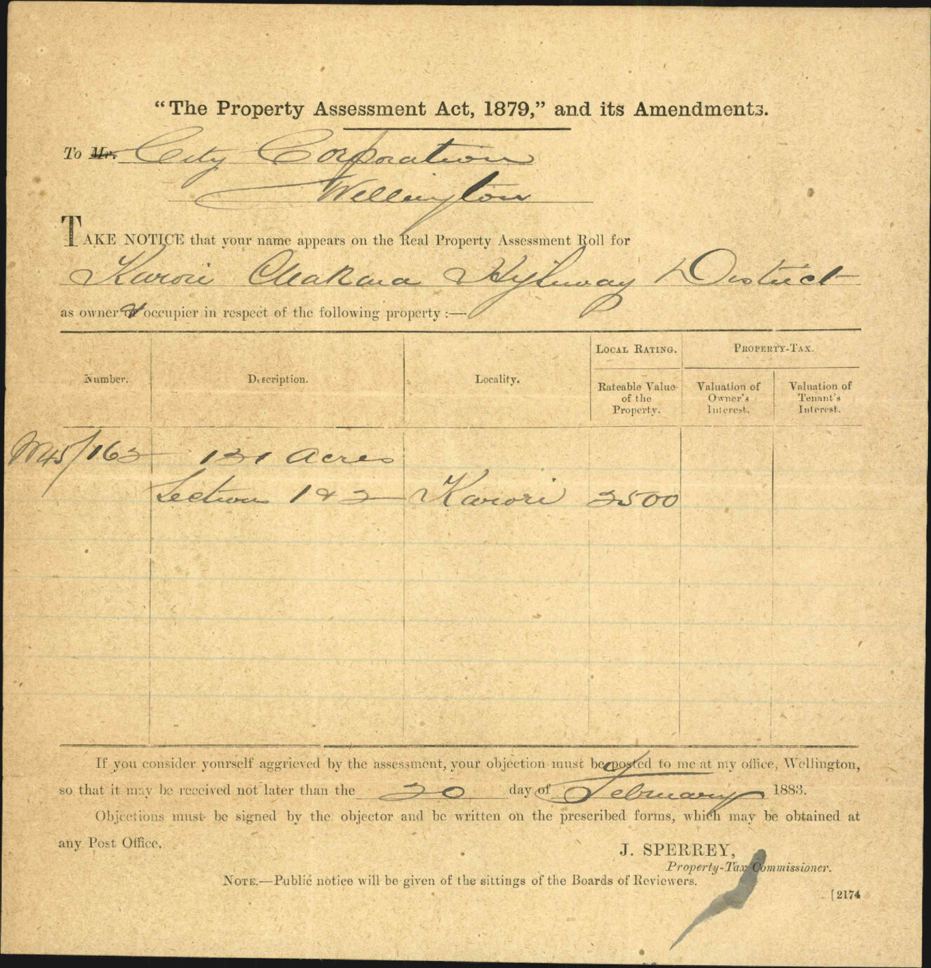 Valuation of Kaiwarra [Kaiwharawhara] water works property - Property Tax Department