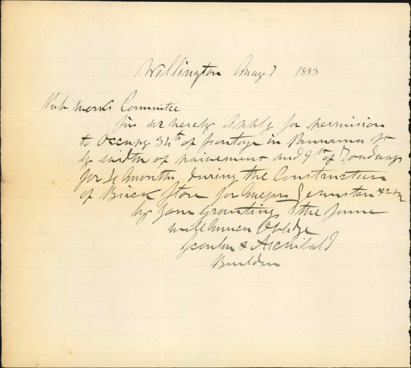 Application for leave to occupy pavement on Panama Street - Scanlan &amp; Archibald
