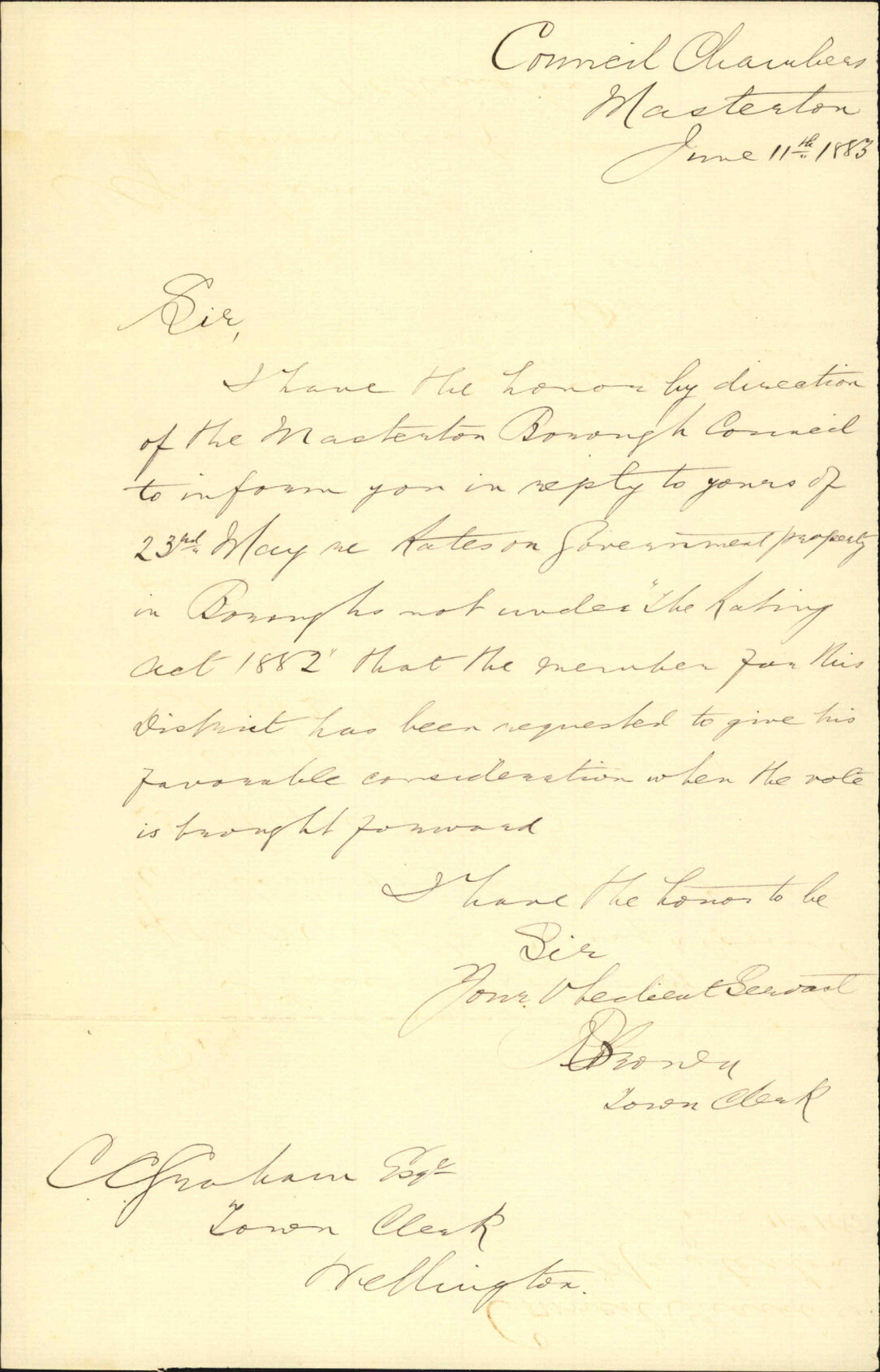Crown Lands Rating Act 1882, not adopted - Town Clerk Masterton
