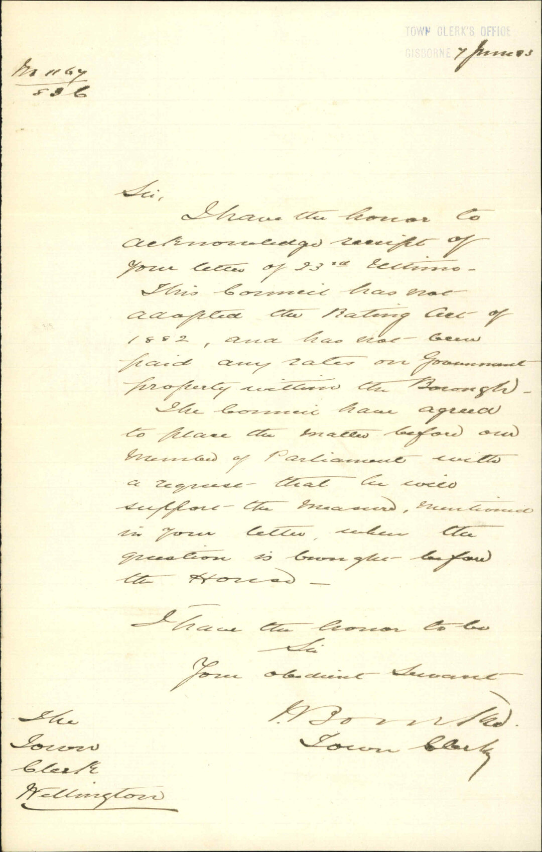 Crown Lands Rating Act 1882, not adopted - Town Clerk Gisborne