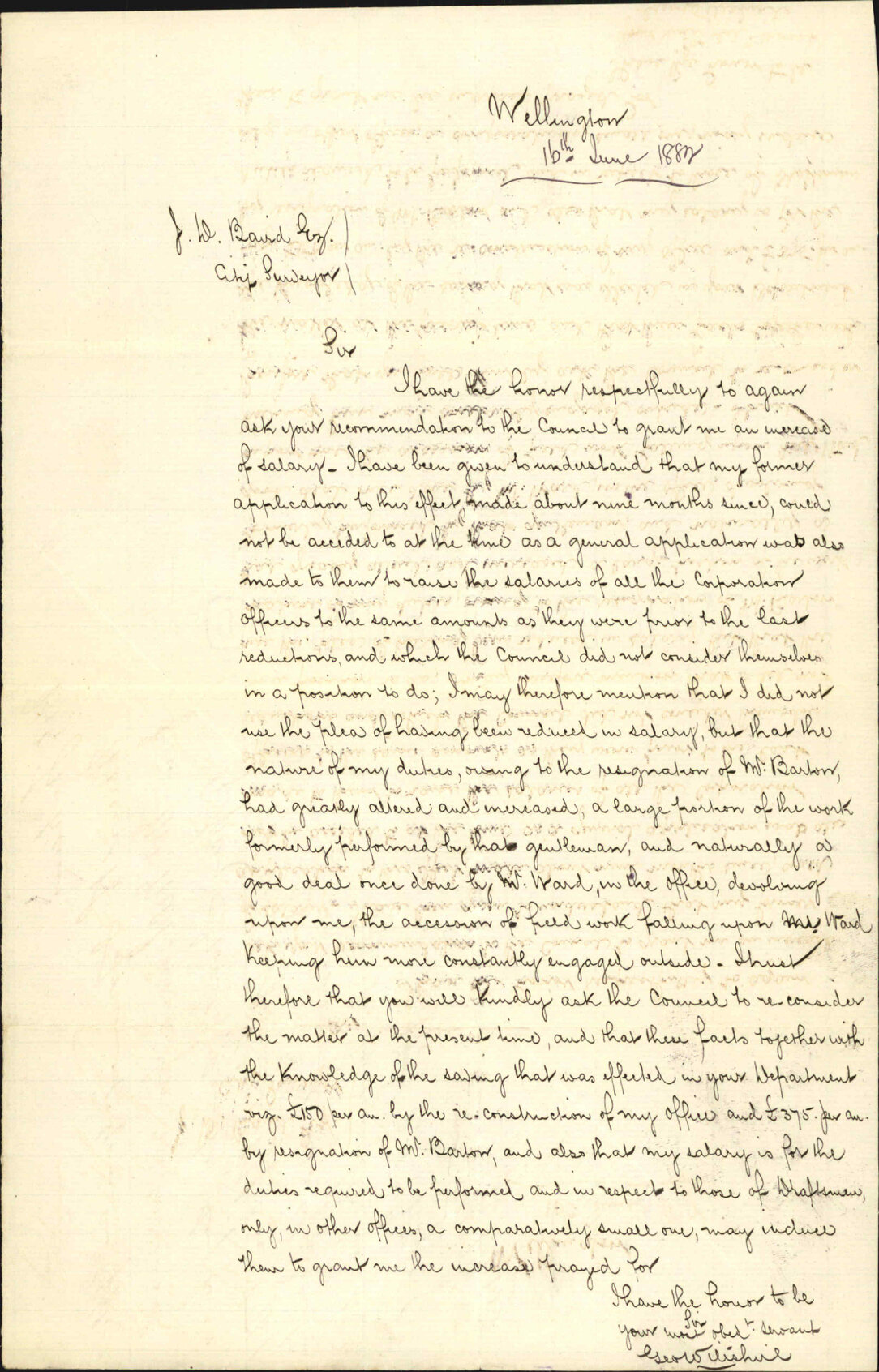 Application for increase of salary - George Wilishire