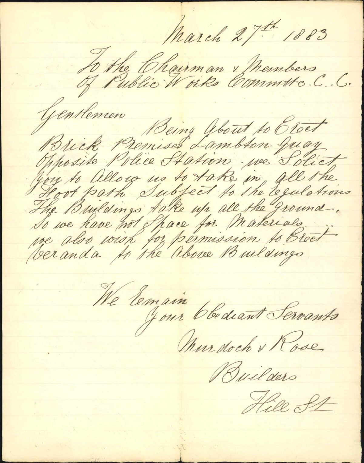 Application for leave to enclose footpath and also to erect verandah - Murdoch and Rose