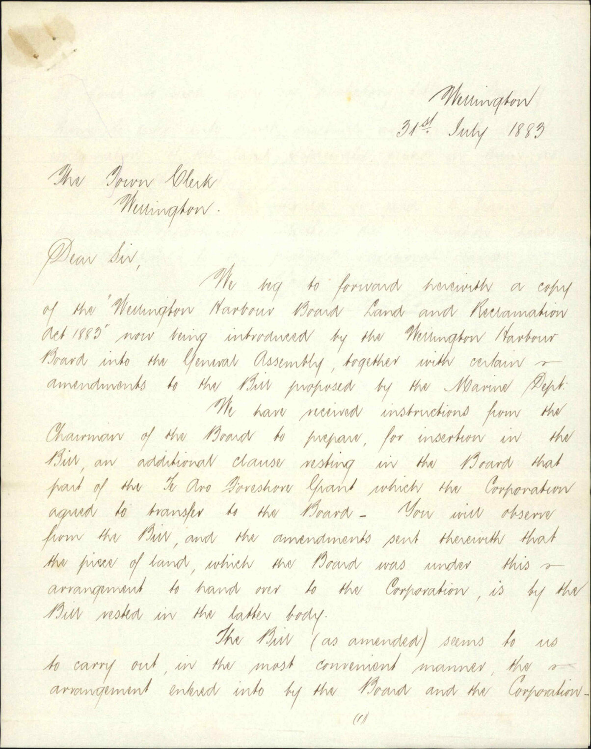 Forwarding copy of proposed reclamation bill for approval of City Council - Buller &amp; Gully