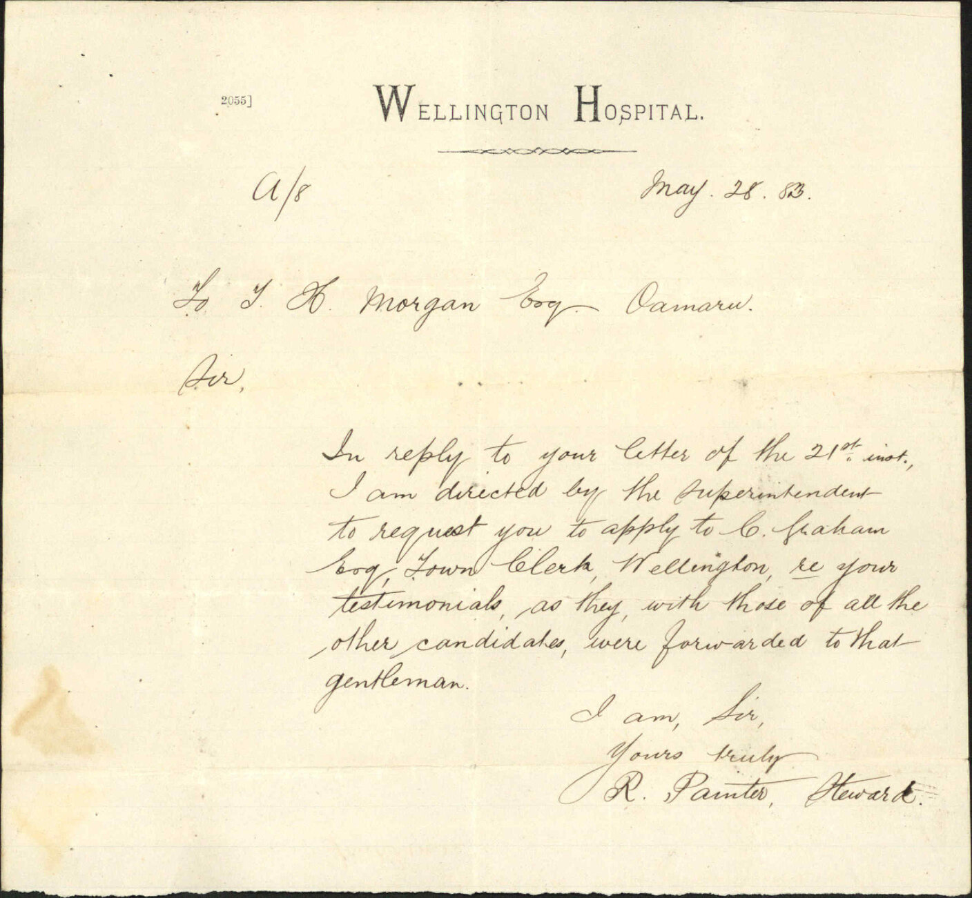 Applying for return of testimonials - Thomas H Morgan