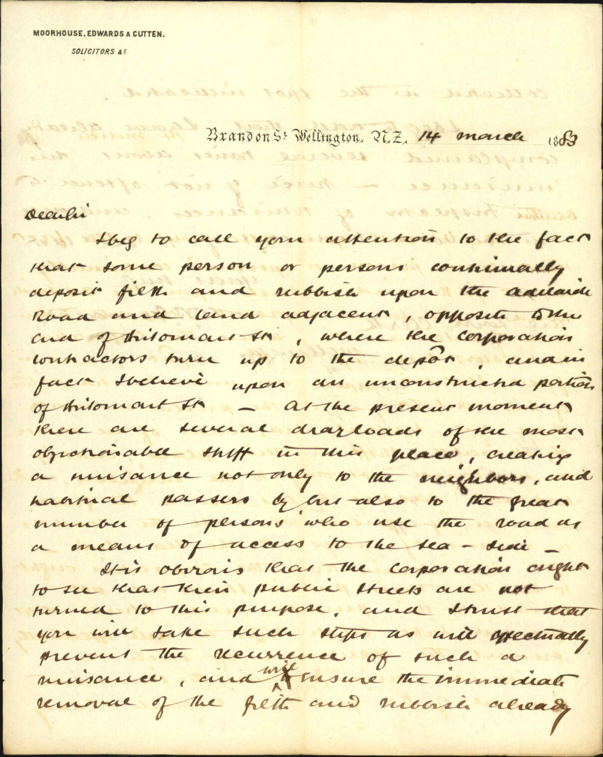 Complaint as to deposit of rubbish in Britomart Street - W B Edwards