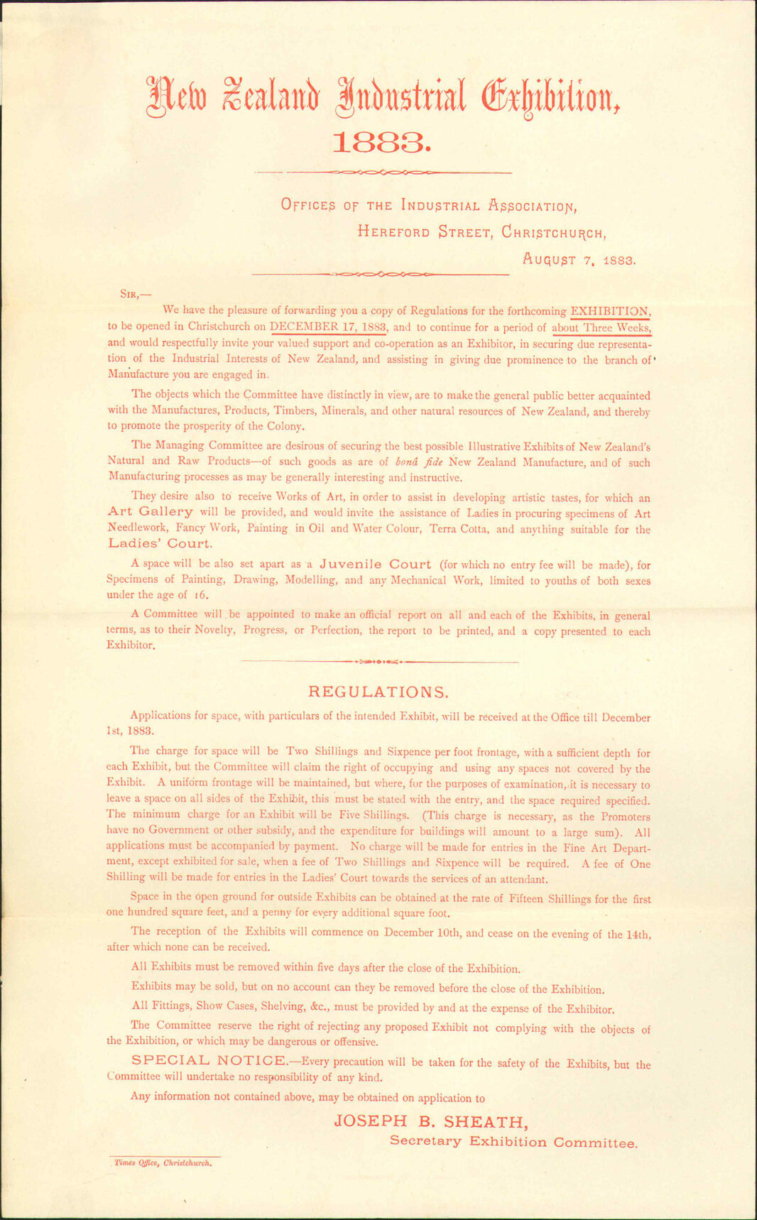 forwarding circulars and asking cooperation of Council - Industrial Exhibition Christchurch
