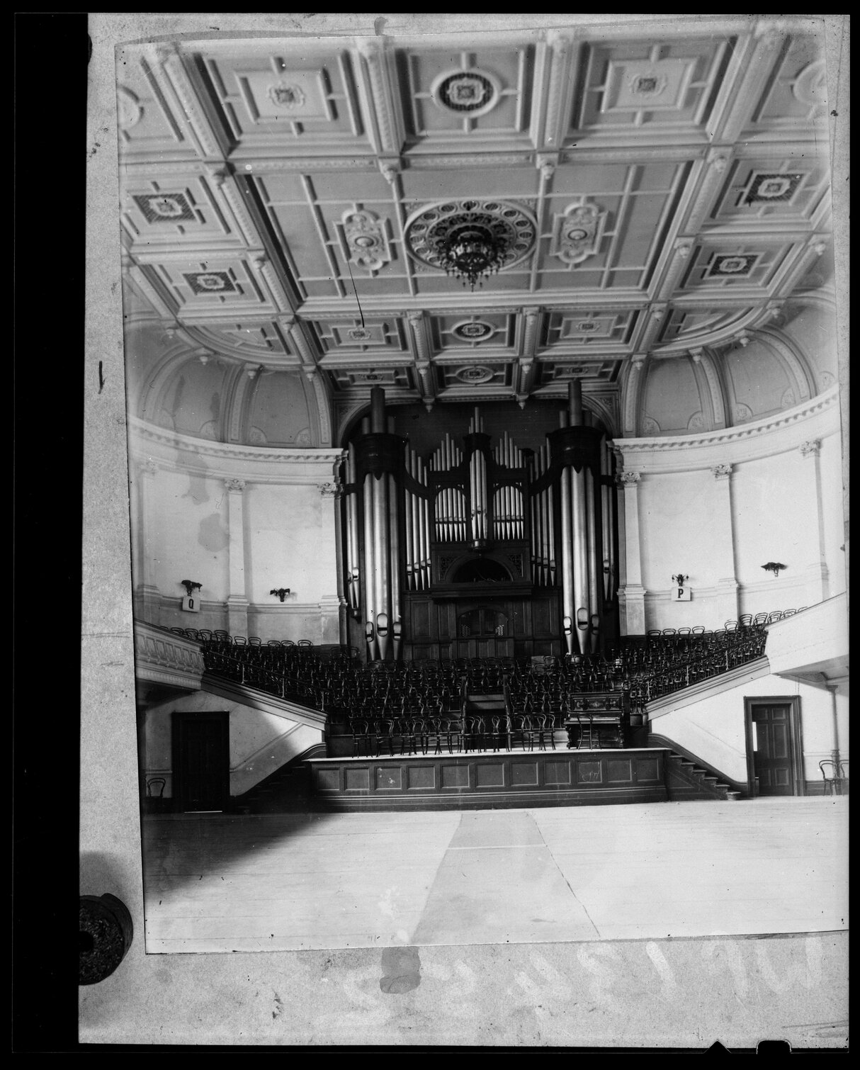 Pipe Organ, interior of Town Hall auditorium looking towards the orchestral platform