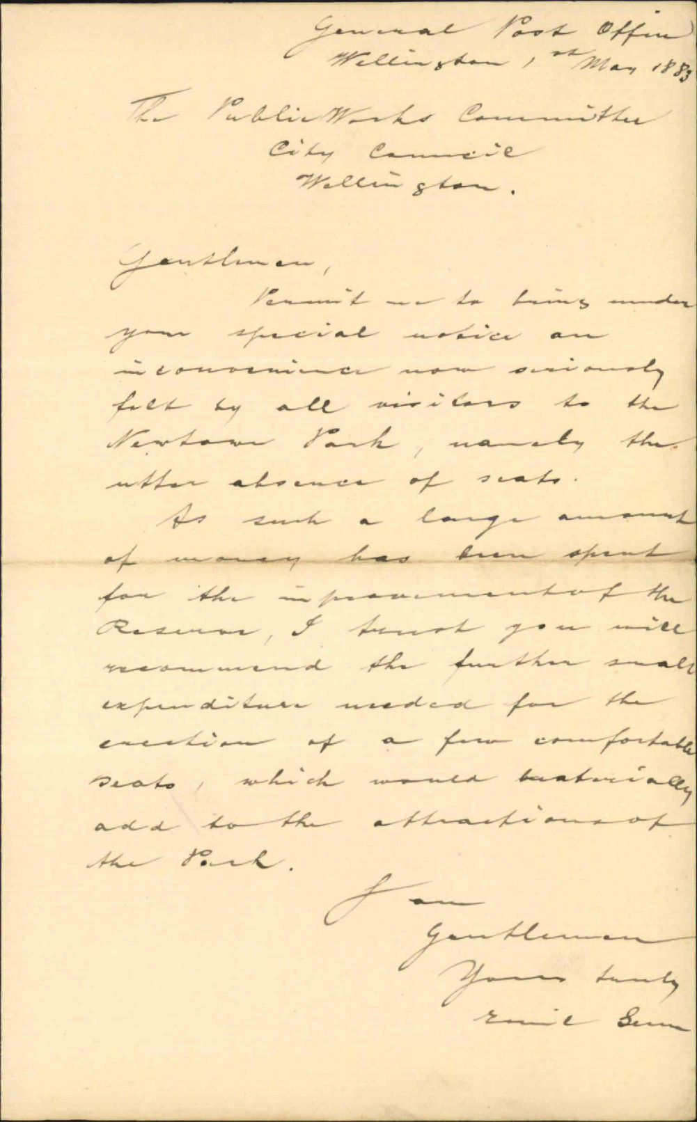 Application for seats in the Newtown Park - Emil Seun