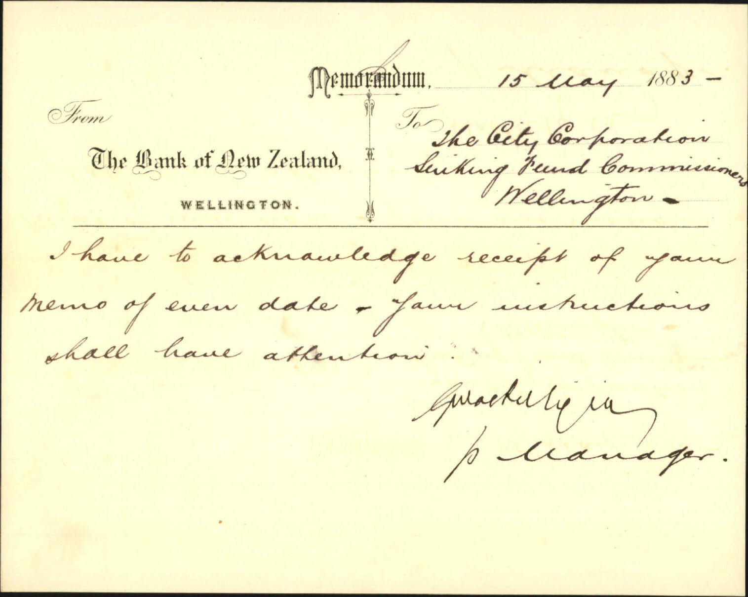 Opening account for sinking fund commissioners - Bank of New Zealand