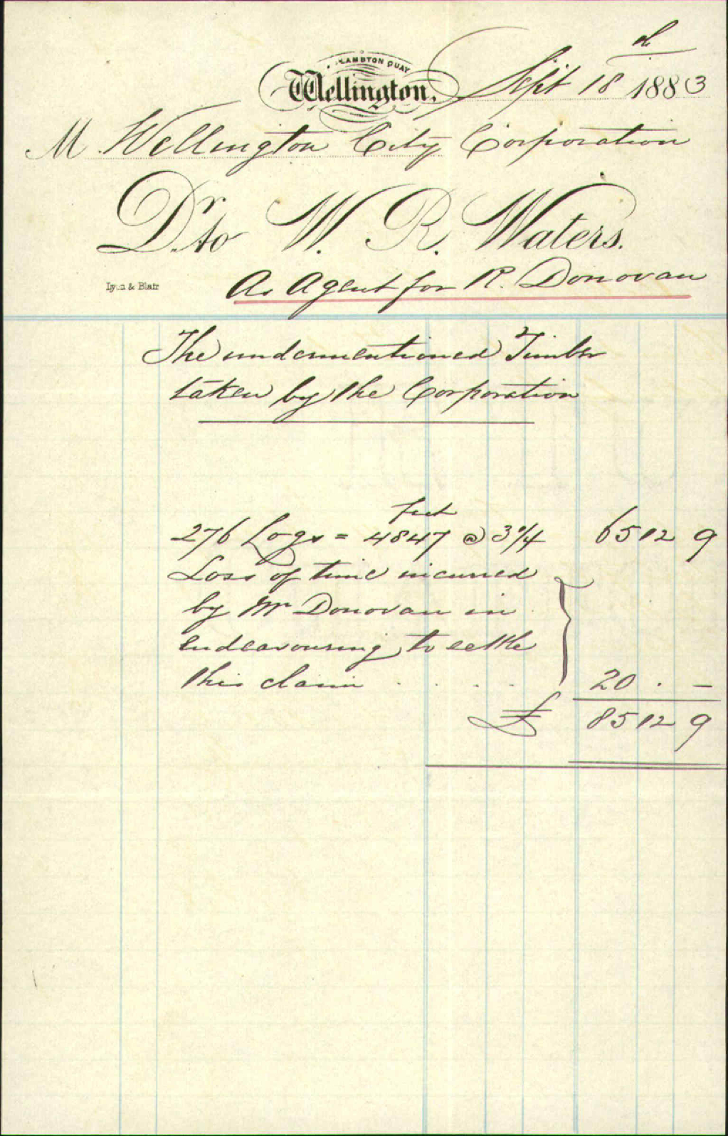 Claim by Donovan for certain timber - W R Walter