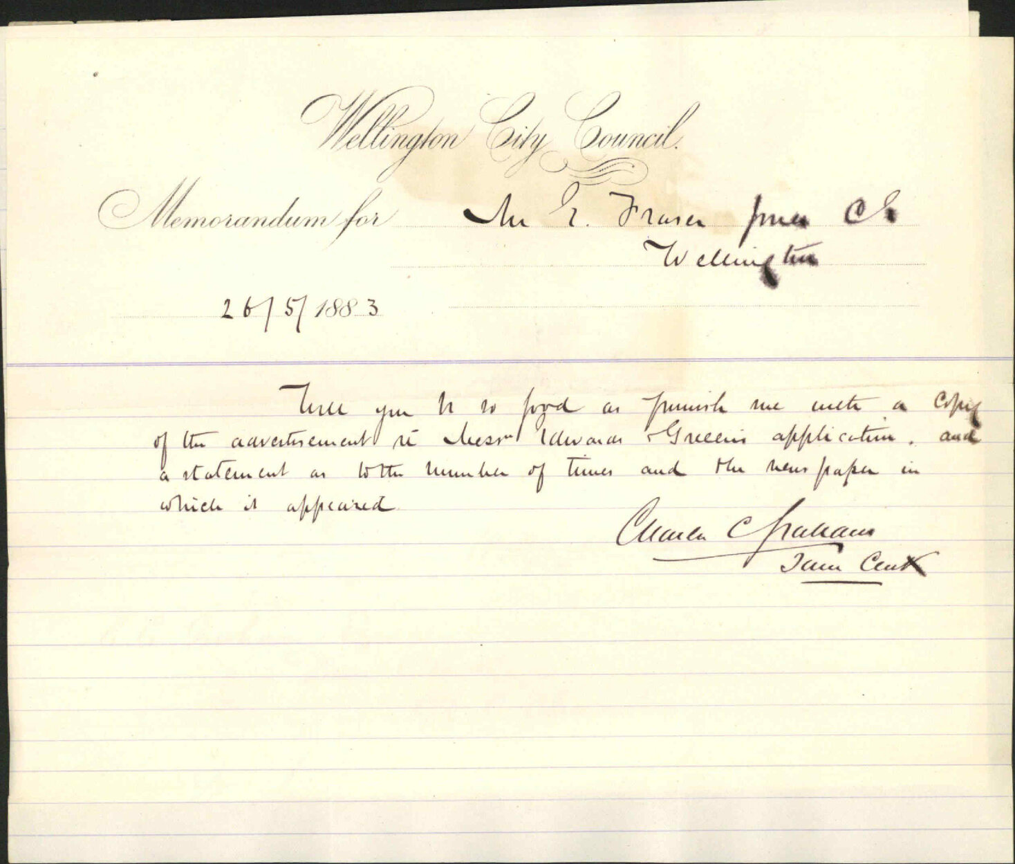 Forwarding copy of advertisement regarding Edwards &amp; Green's premises - E J Jones