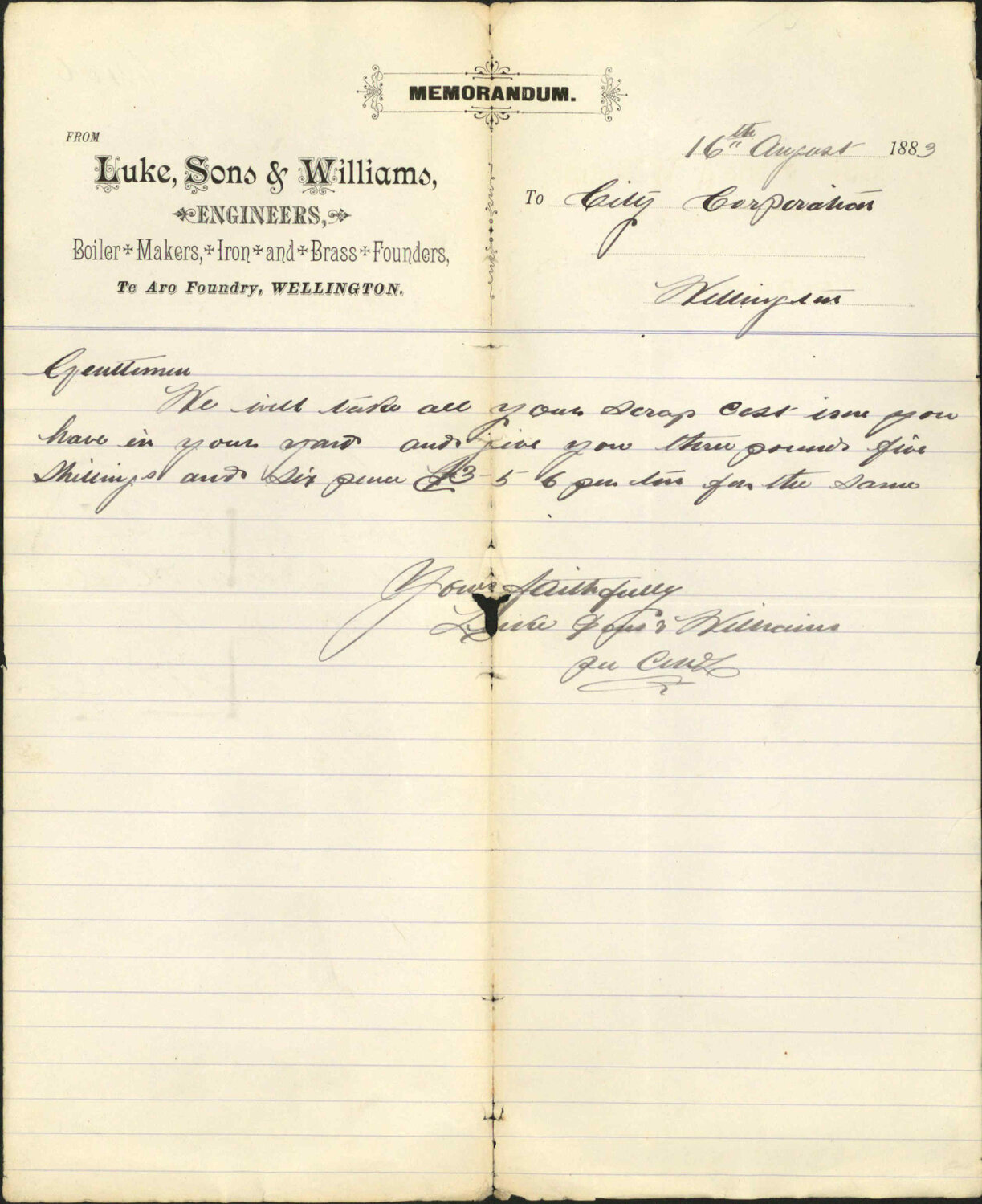 Offer for old iron at Corporation Yard - Luke, sons &amp; Williams