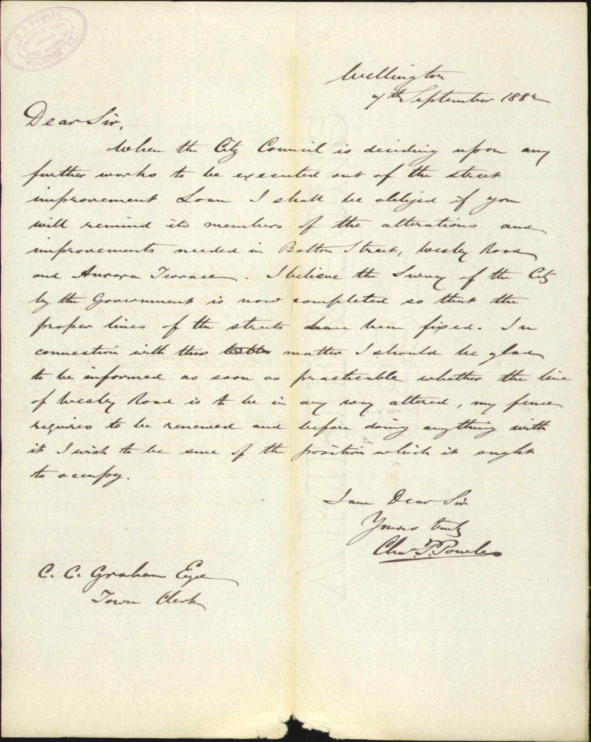 Works in Bolton Street and correct line of Wesley Road - C P Powels