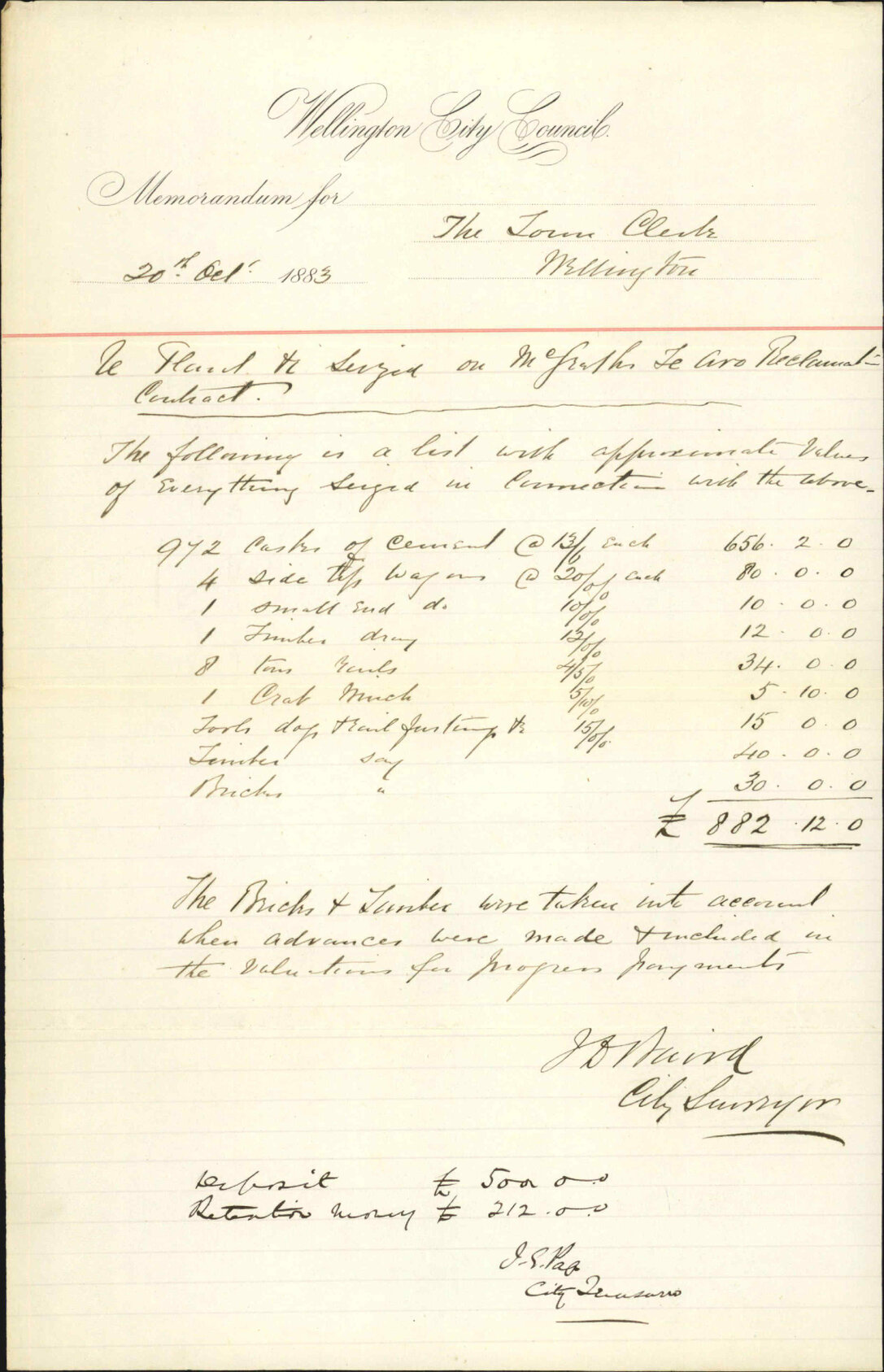 Valuation of plant material regarding taking over from P McGrath - City Surveyor