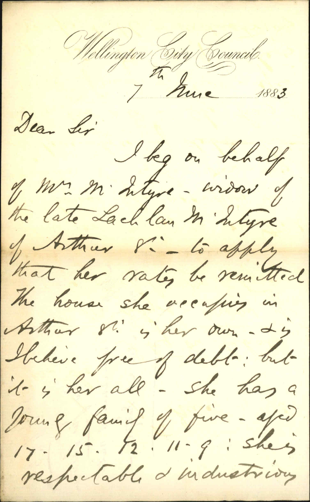 Application for remission of rates in account of Mr McIntyre - Rev James Paterson