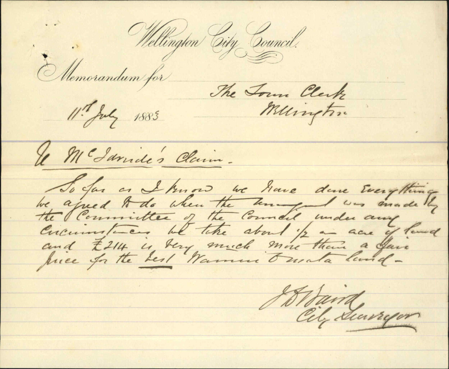 Claiming &pound;214 for damage by Wainui water works - J McHoude