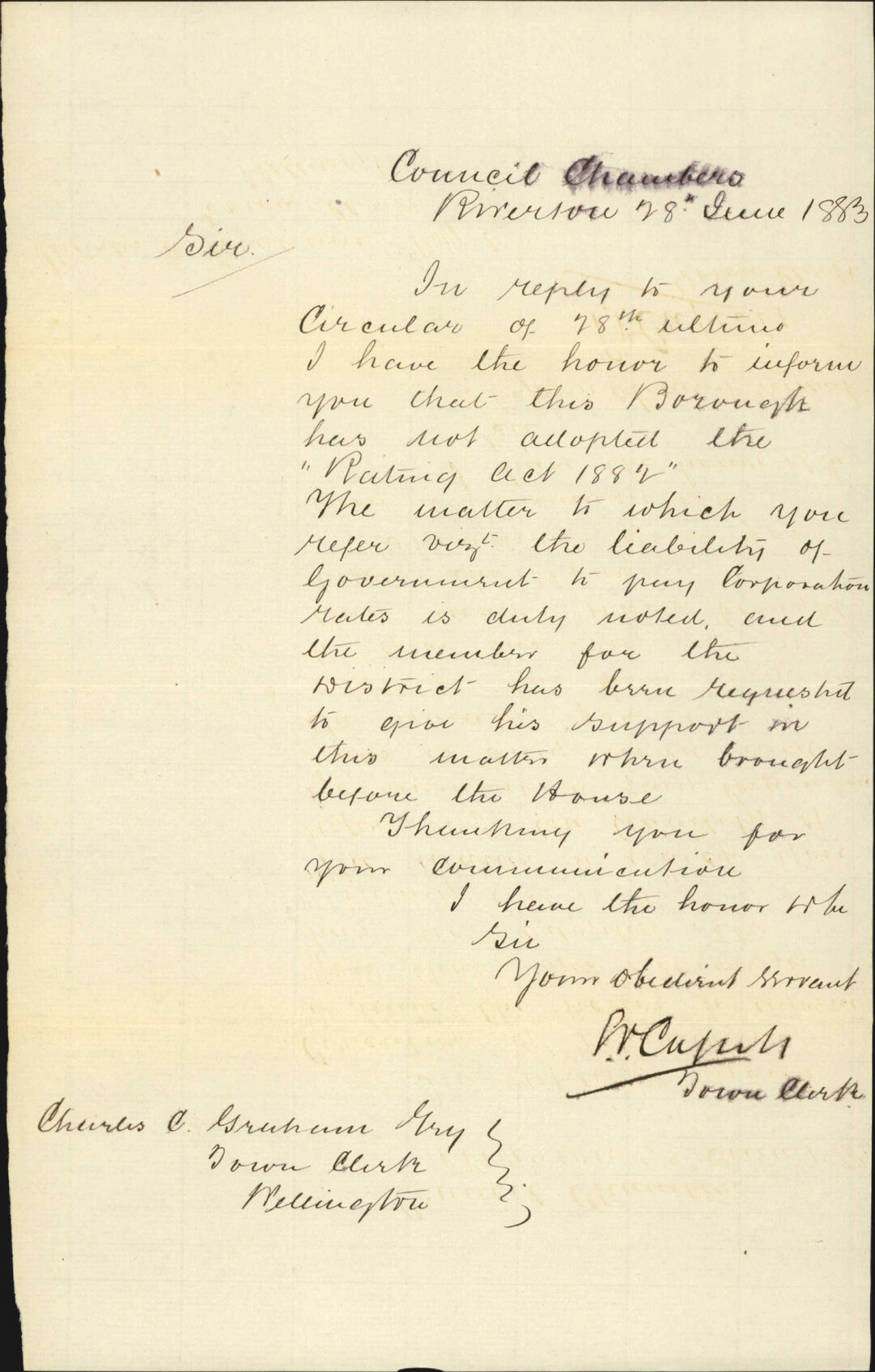 Crown Lands Rating Act 1882 - Town Clerk Riverton