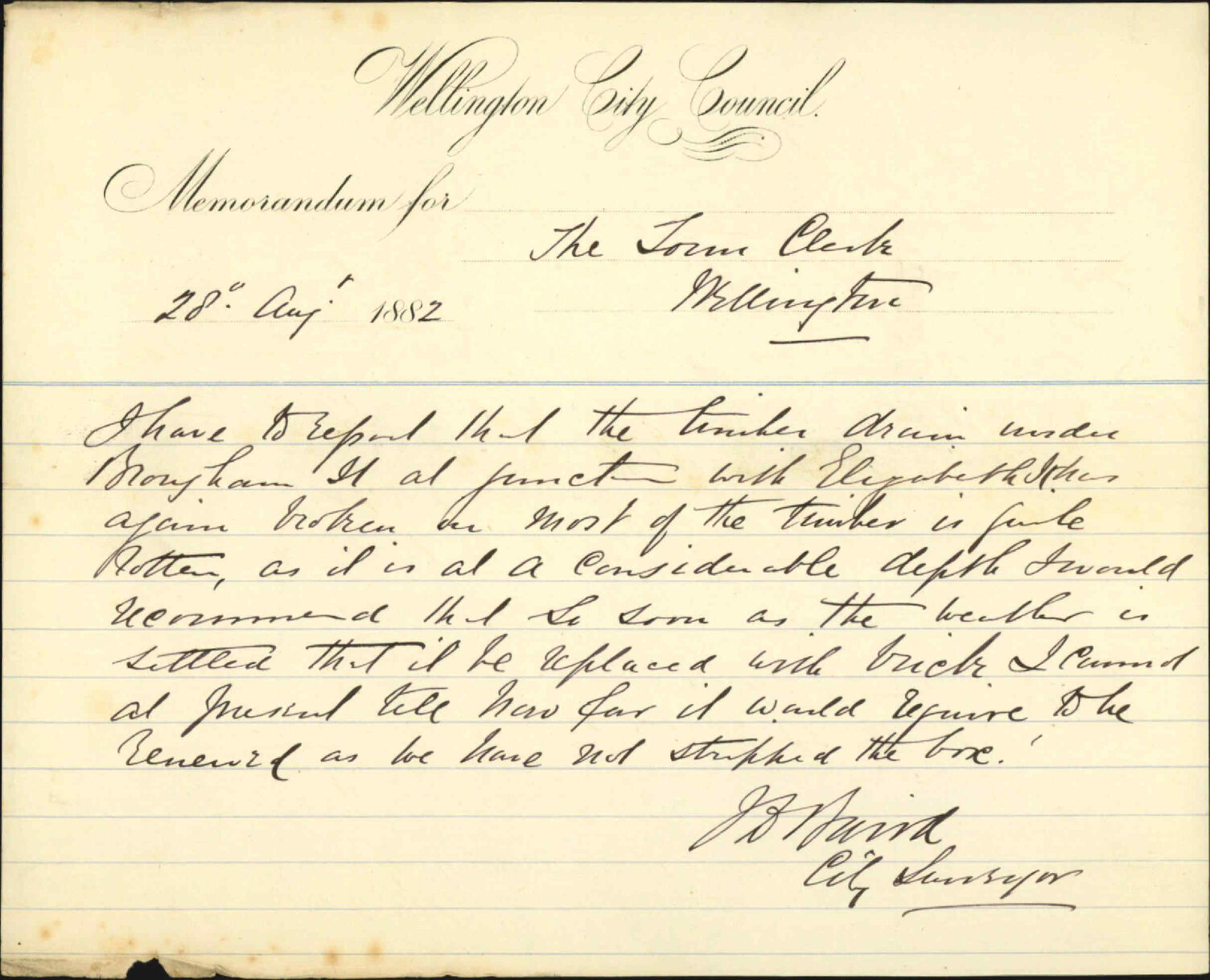 Report as to the present state of the Brougham Street drain - City Surveyor
