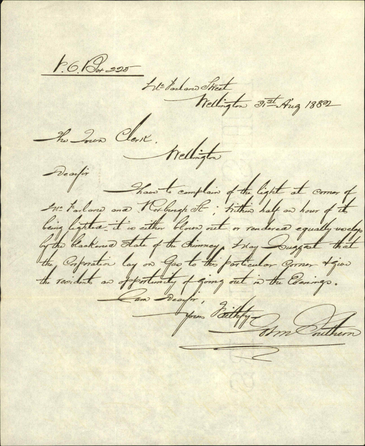Complaint as to kerosene lamps - J Southern
