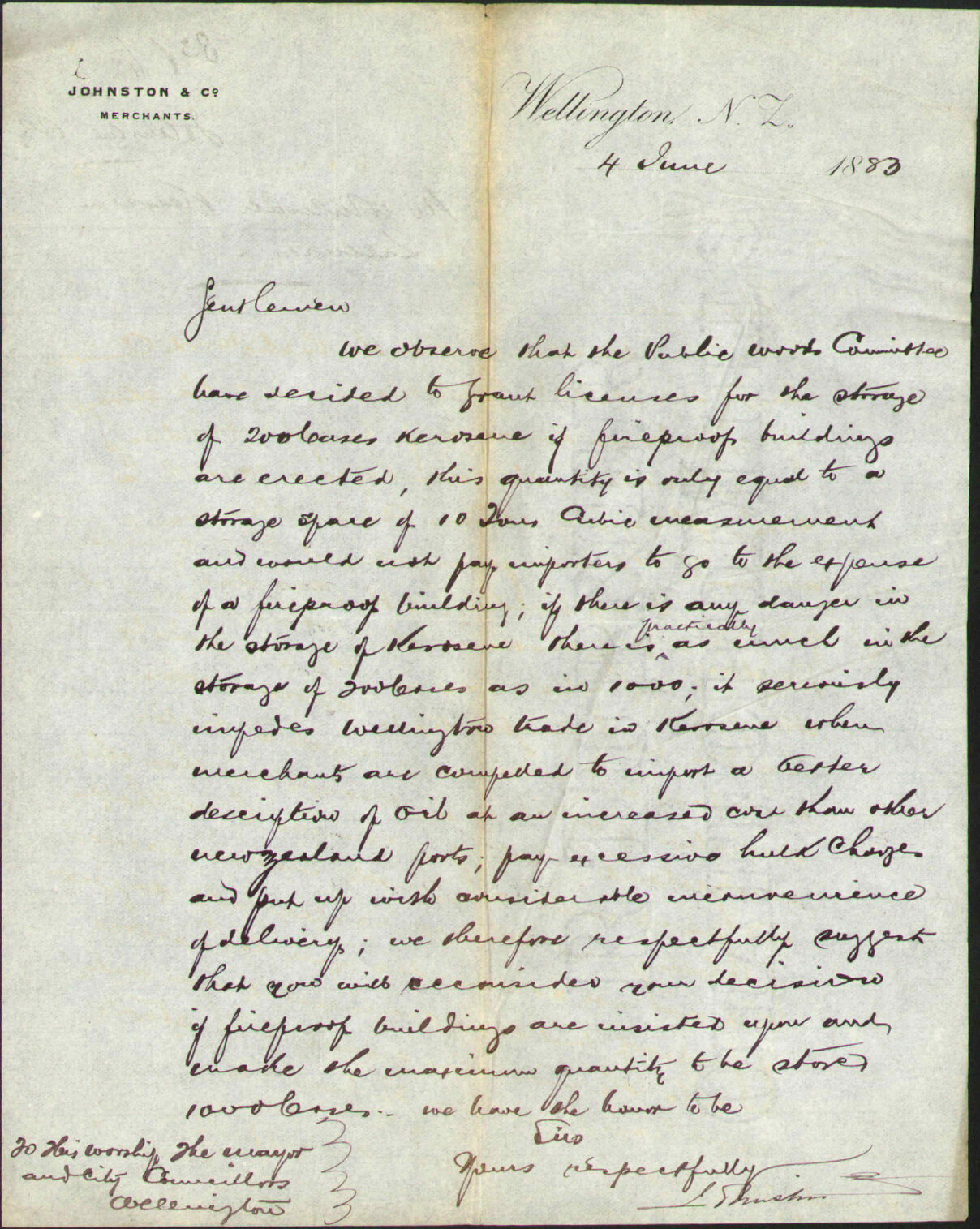Wholesale kerosene licenses - Johnston &amp; Co