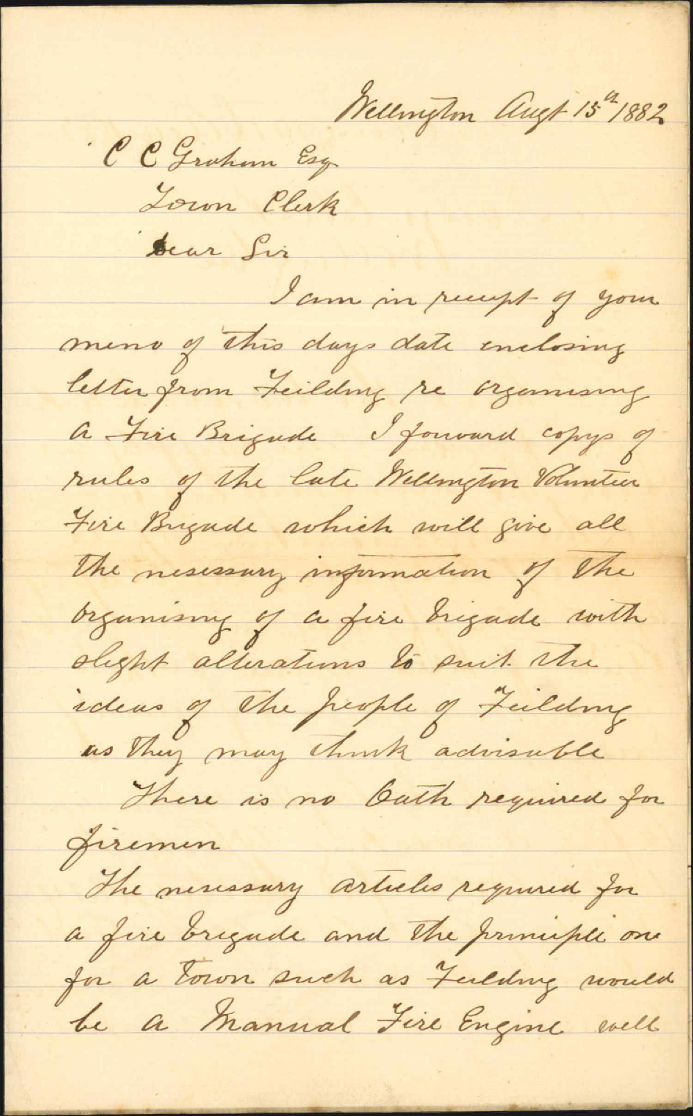 Asking for information regarding formation of Volunteer Fire Brigade, Superintendent Whitford Report - R London