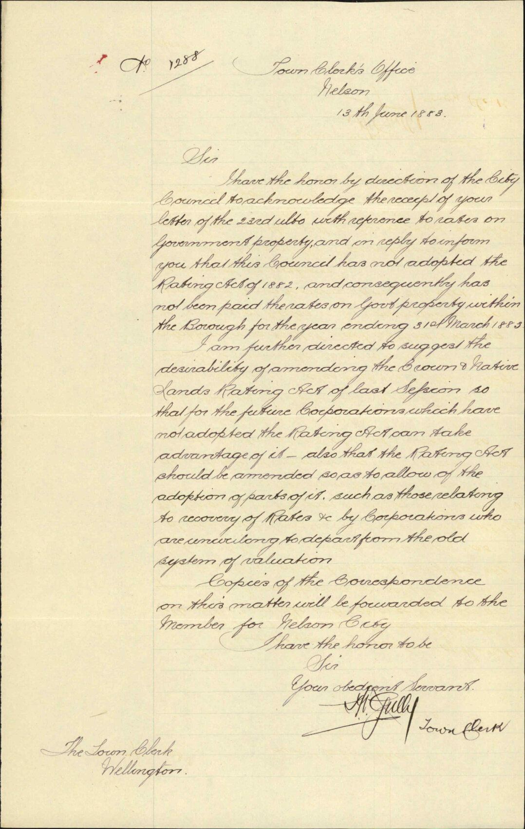 Crown Lands Rating Act 1882 - Town Clerk Nelson