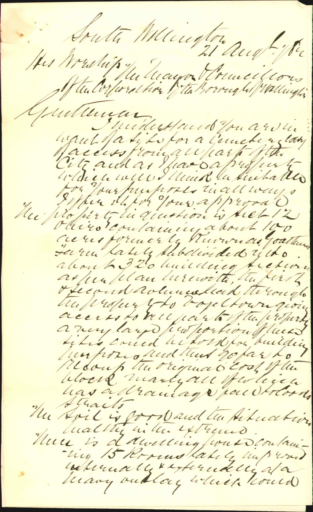 Offer of a site for new cemetery at Grathurst Farm - W Finnimore