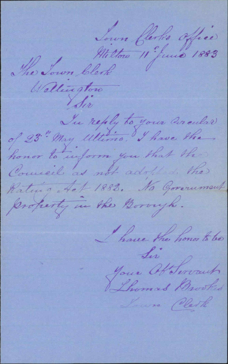 Crown Lands Rating Act 1882 - Town Clerk Milton