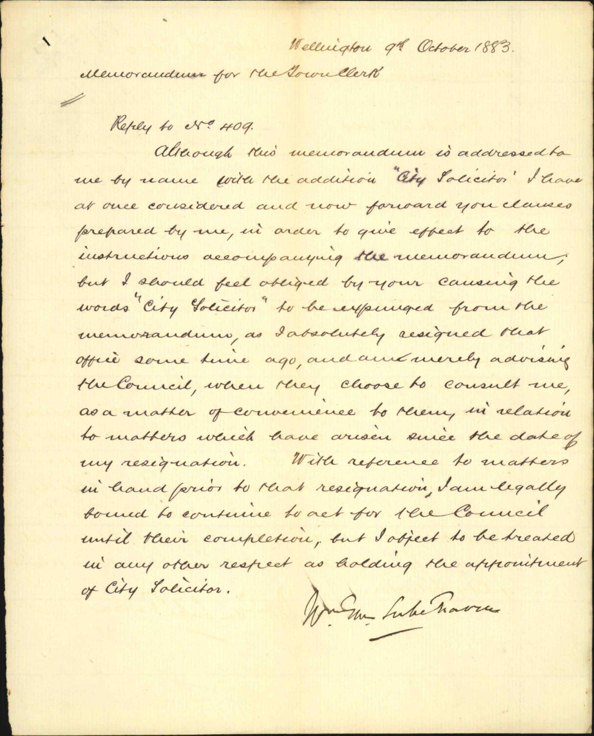 Forwarding draft conditions of service for Lawyer, Town Clerk - City Solicitor